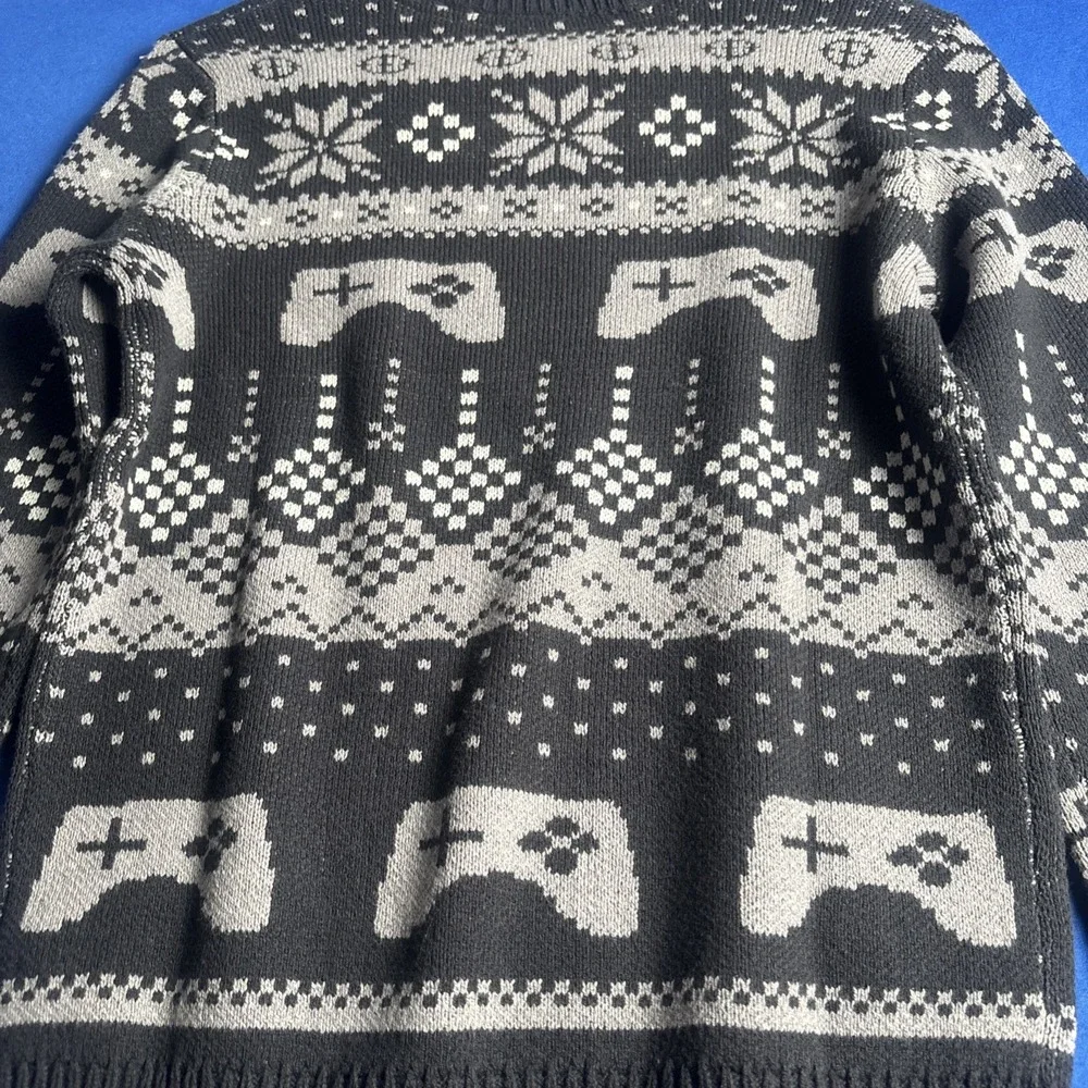 Holiday Boys Medium 10/12 Ugly Christmas Sweater Gamer Black/Gray New